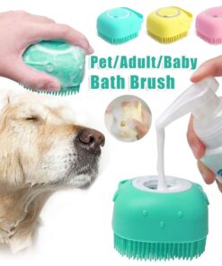 Silicone Dog Bath Massage Gloves Brush Pet Cat Bathroom Cleaning Tool Comb Brush For Dog Can Pour Shampoo Dog Grooming Supplies